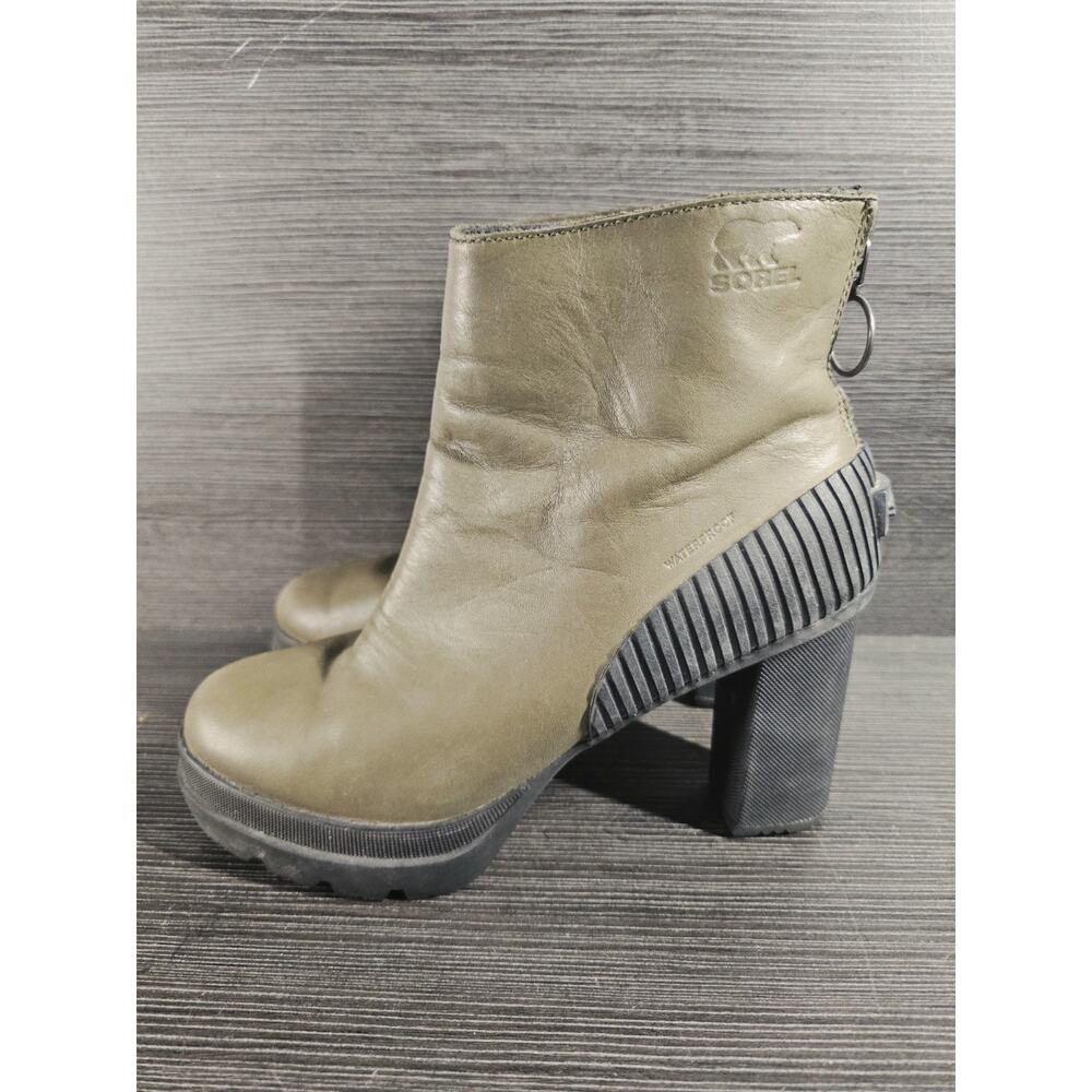 Sorel Dacie Women’s Olive Green Platform Leather Boots Size 8 - Picture 4 of 10